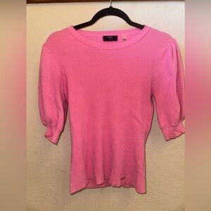Tahari Hot Pink Crop Sweater Balloon Sleeve Scoop Neck Large